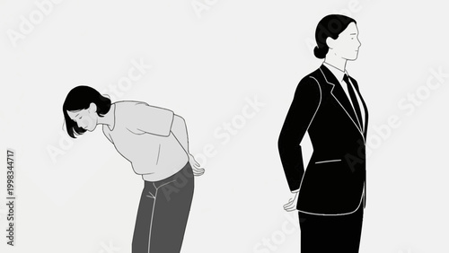 Woman with bad posture suffering from back pain flat vector illustration