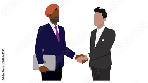 Vector illustration of a business handshake between two professionals. Clean, flat design style perfect for editorial, advertising or lifestyle projects
