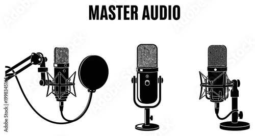 Microphone collection in vector silhouette style for audio production
