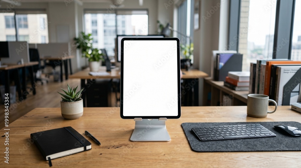 Naklejka premium Tablet Mockup with Blank Screen in Office Workspace