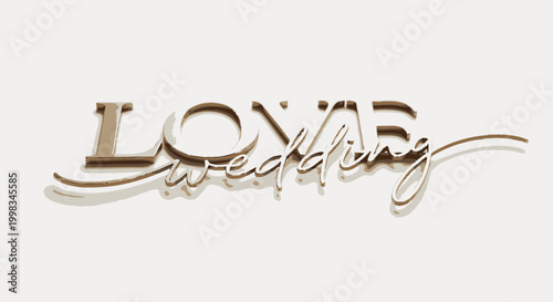 Elegant Love Wedding Calligraphy Design with Golden Shadow
