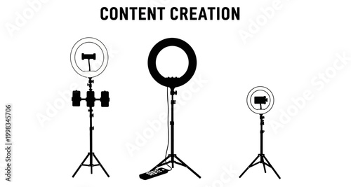 Ring lights and lighting equipment for digital content creation vector silhouette