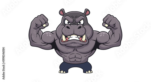 Mascot Hippo Character Flexing Muscles Illustration