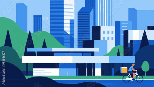 Food delivery courier riding bicycle flat vector illustration