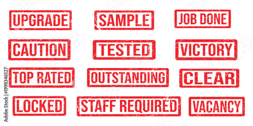 Red Grunge Rubber Stamp Set with Business Text Labels Isolated on White Background