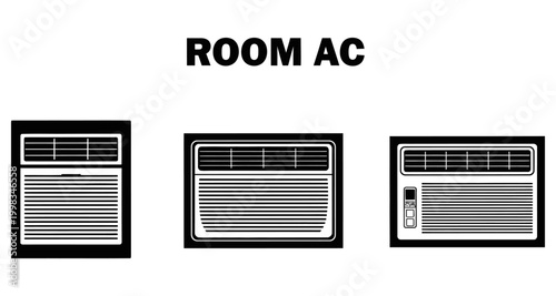 Various Room Air Conditioner Silhouettes on White Background Vector