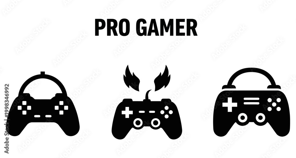 Fototapeta premium Video Game Controllers with Fire Element Vector Silhouette Isolated on White Background