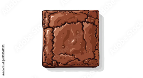 Delicious Square Chocolate Brownie Piece Top View Vector Illustration Isolated on White