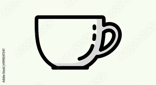 Empty Ceramic Teacup with Handle, Minimalist Design, Isolated on White