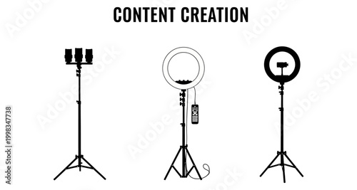 Content Creation Lighting Equipment Vector Silhouette Against White Background