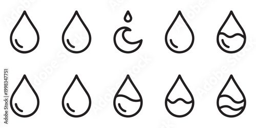 Water drop outline icons set for nature weather forecast and liquid purity concepts isolated symbols.