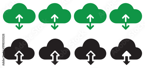 Colorful cloud upload and download icons for modern web storage and app interface. vector illustration eps 10