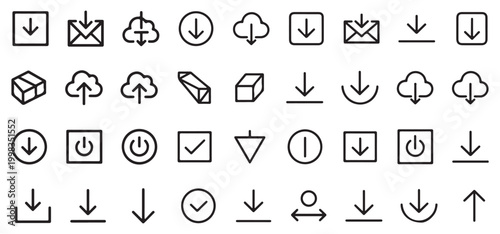 Miscellaneous UI interface icon set with cloud, settings and directional arrows. vector illustration eps 10