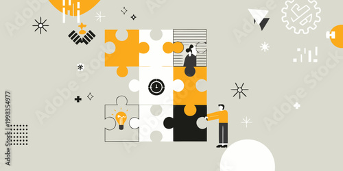 Puzzle pieces with bus illustration abstract problem solving concept