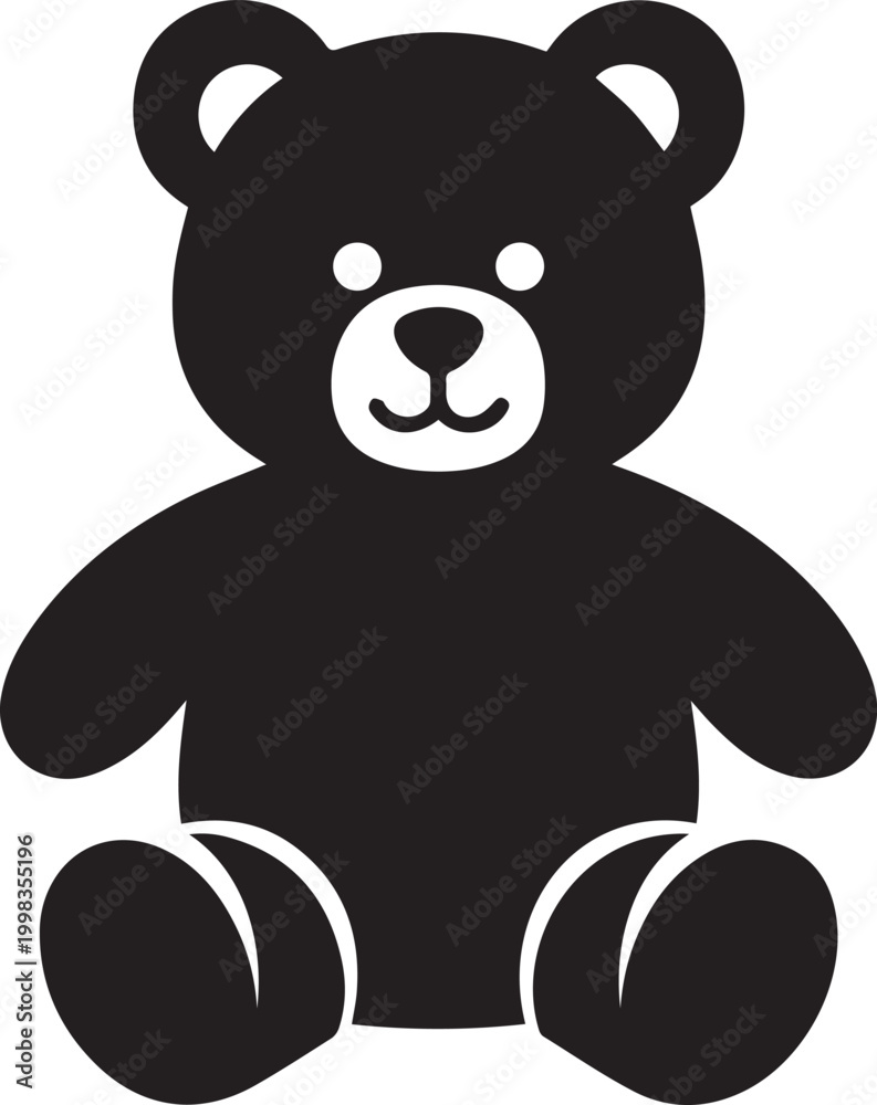 Obraz premium Black teddy bear sitting isolated on white background, vector illustration