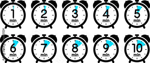 時間を示す時計のアイコン（alarm clock icon 1min/2min/3min/4min/5min/6min/7min/8min/9min/10min）

