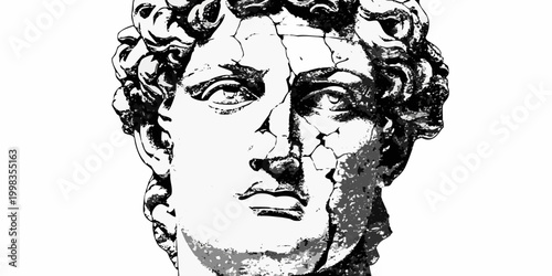 Schilderij op canvas Classical bust illustration black and white stippled style