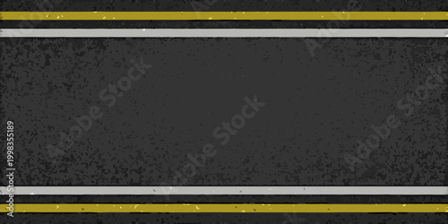 Asphalt road with yellow and white lane markings top down view