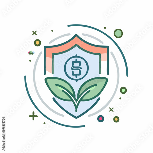 Shield icon with dollar sign and growing plant symbolizing financial growth and security