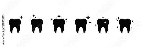 Tooth icon set. Shine teeth icons. Teeth with sparkle icon set for dental care. Clean and healthy tooth vector icons. Clean tooth dental care icon. Dentistry symbol. Vector illustration