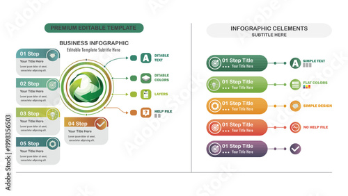 Business Infographic Template with 5 Steps Editable Vector Design for Process. Business infographics element vector design.