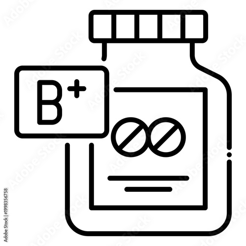 B+ Vitamin Supplement Bottle Illustration