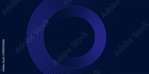 Abstract repetitive blue or purple circular neon line pattern background, glowing blue or purple round shapes technology background, template design for bussiness card, landing, brochure, or banner