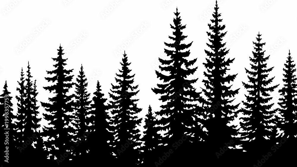 Fototapeta premium forest silhouette with pine trees on white background high quality professional