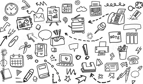 Professional Office Supplies Seamless Doodle Pattern