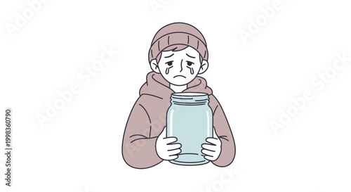 Sad woman holding a jar.