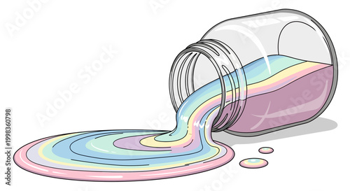 Colorful liquid spilling from bottle.