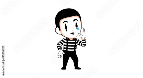 Mime artist cartoon character with tear, isolated on white background, graphic resources