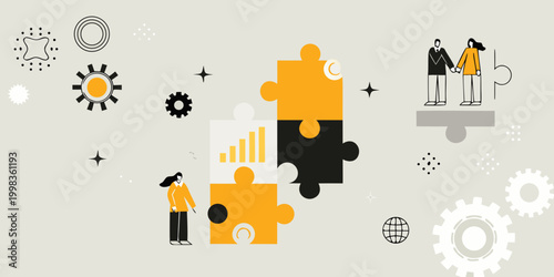 illustration of problem solving with puzzle pieces and people