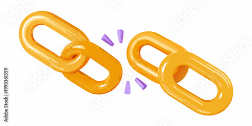 two glossy yellow chain links with purple motion lines