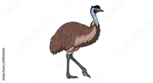 Australian Emu Bird Vector Illustration - Large Flightless Wildlife Animal Isolated on White Background