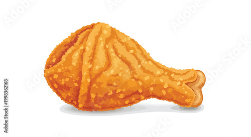 Crispy Golden Fried Chicken Drumstick Vector Illustration Isolated on White Background