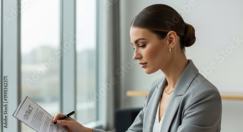 Businesswoman signing legal contract document
