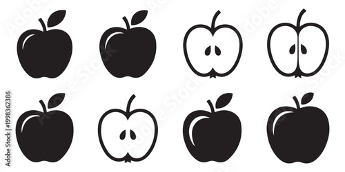 Collection of Minimalist Apple Fruit Icons and Outlines