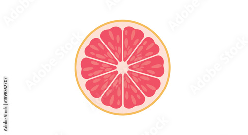 Pink Grapefruit Slice Vector Illustration - Fresh Citrus Fruit Cross Section Isolated on White Background