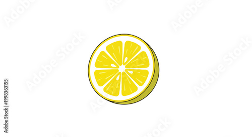 Fresh Yellow Lemon Slice Vector Illustration, Organic Citrus Fruit Cross Section Isolated on White Background