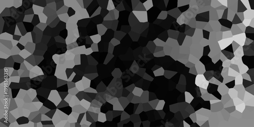 Dark abstract mosaic pattern with irregular polygonal cells in shades of black and gray, creating a textured and moody background for design