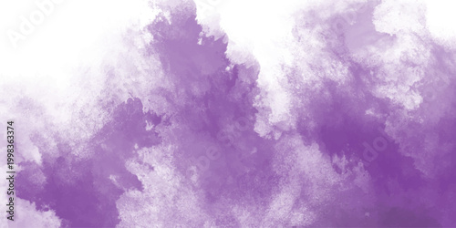 Vibrant purple watercolor cloud texture with dynamic splashes and soft edges against a clean white background for artistic design