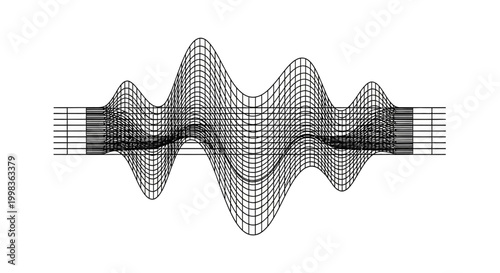 Abstract wireframe sound wave visualization, digital audio waveform, technology concept