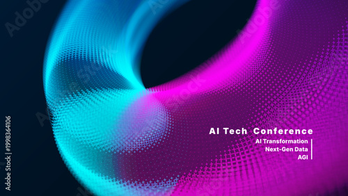AI Tech Conference vector banner with futuristic data flow. Abstract digital transformation background for business summit, innovation forum, and next-gen technology presentation.