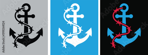 Maritime Anchor Barbed Wire Red Sea Crisis Flat Icon Design