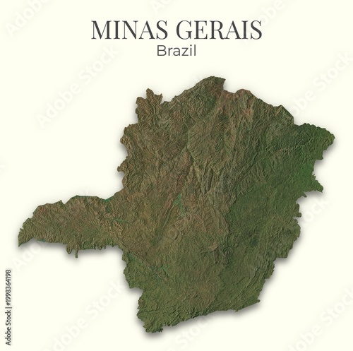 Minas Gerais Shaded Relief Map. Brazil. Hillshaded physical map. Terrain illustration of Minas Gerais. Elements of this image derrived from NASA imagery and SRTM dataset.