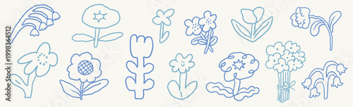 cute doodle flowers set in hand drawn style in vector. Element for design advertisement mail posts poster print postcard banner decor backgrounds