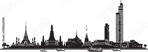 Thailand skyline silhouette cityscape with temples and modern buildings