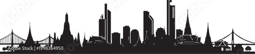 Thailand skyline silhouette cityscape with temples and modern buildings