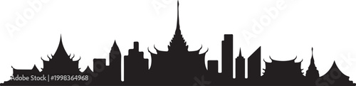 Thailand skyline silhouette cityscape with temples and modern buildings